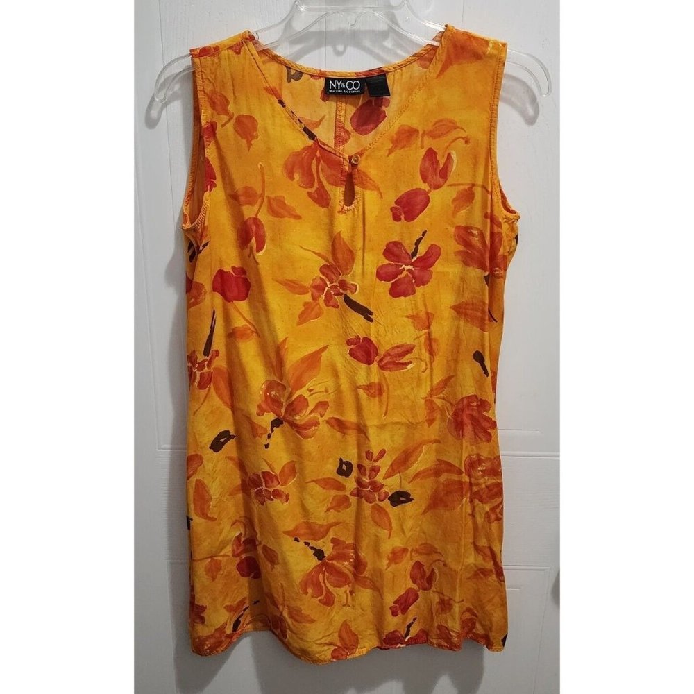 Vtg Y2K NEW YORK & COMPANY Women's Sleeveless Mini Sheath Dress Yellow Floral 10